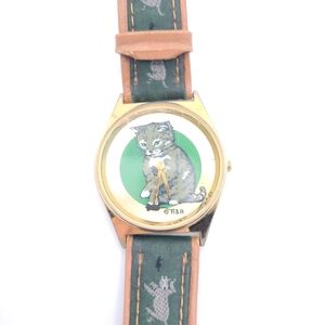 Vintage Iconic Valdawn Cat themed watch with running mouse and leather strap